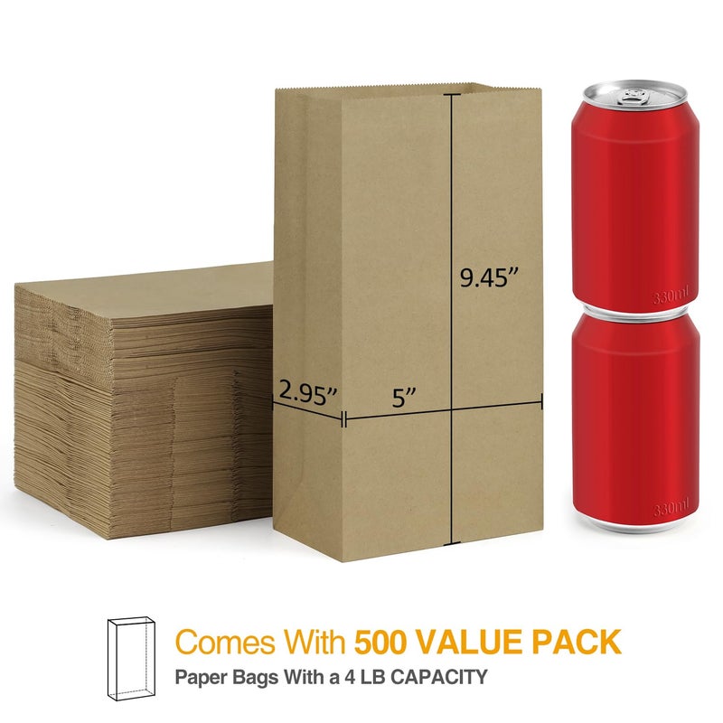 BagDream 500 Pack #4 Standard Lunch Bags, Natural Brown Kraft Paper Lunch Sacks Bulk for Snacks, Sandwich, Crafts, Party Favor Paper Bags 4 lb Capacity - Image 2