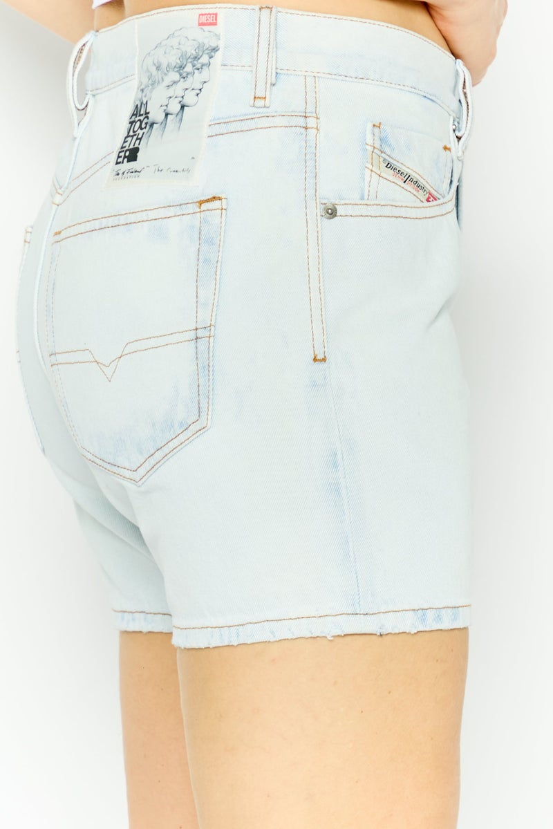 DIESEL Women D-Kirm Washed Denim Shorts, Light Blue - Image 3