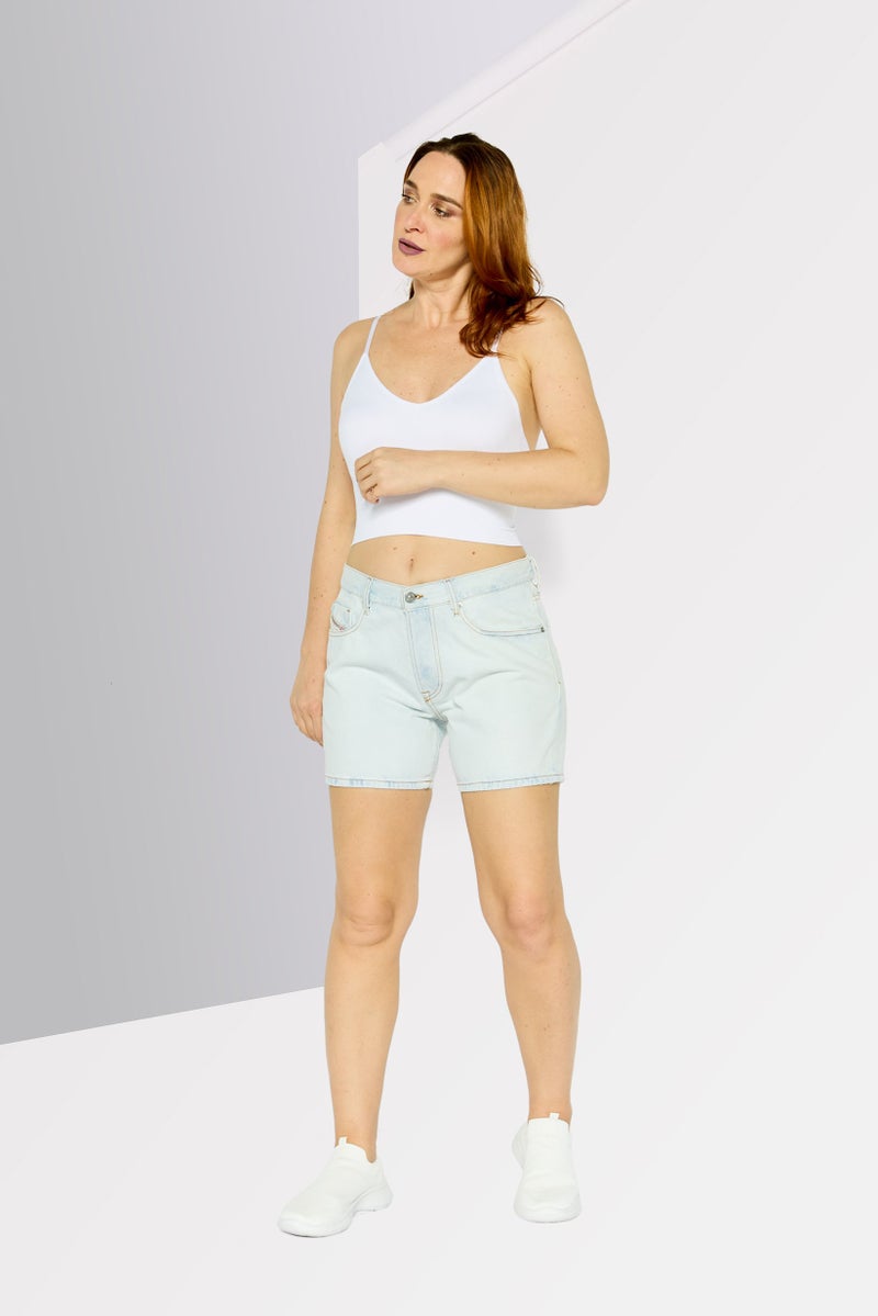 DIESEL Women D-Kirm Washed Denim Shorts, Light Blue - Image 2