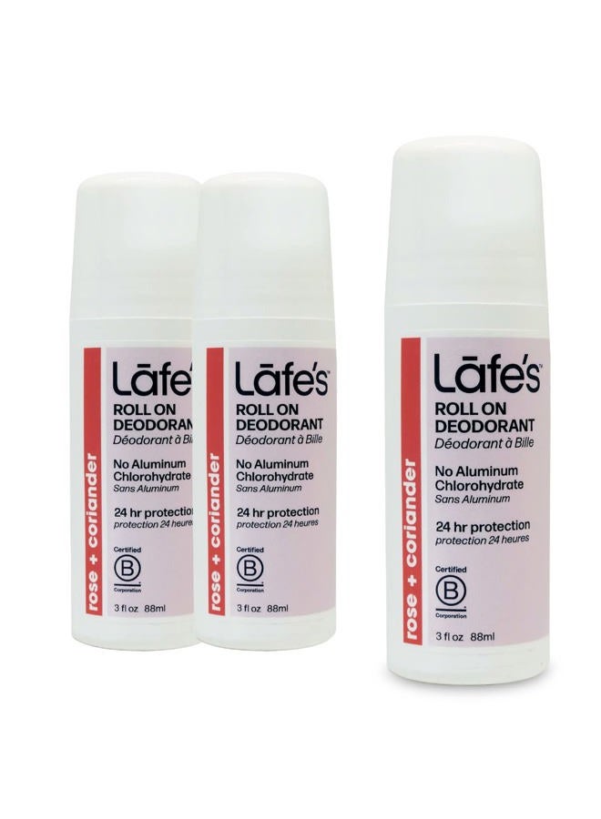 Lafe's Natural Deodorant | 3 Ounce Roll-On Aluminum Free Natural Deodorant | Rose & Coriander (3 Pack) - Image 1