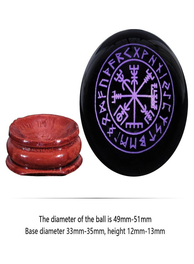 Rockcloud Healing Crystal Purple Runes Black Obsidian Stone Sphere Meditation Ball with Wooden Base for Home Decoration - Image 2