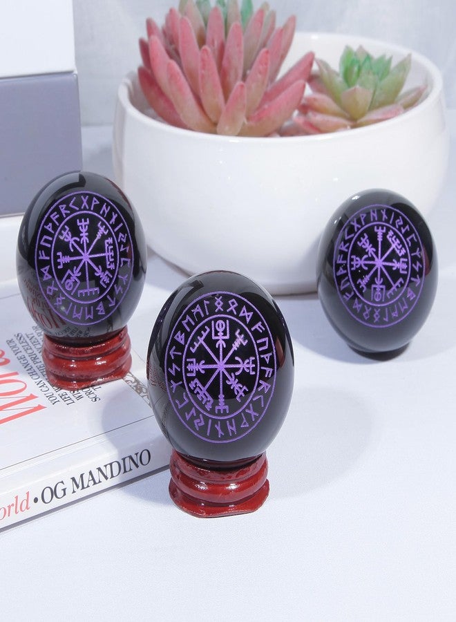 Rockcloud Healing Crystal Purple Runes Black Obsidian Stone Sphere Meditation Ball with Wooden Base for Home Decoration - Image 5