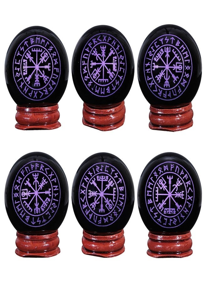 Rockcloud Healing Crystal Purple Runes Black Obsidian Stone Sphere Meditation Ball with Wooden Base for Home Decoration - Image 4