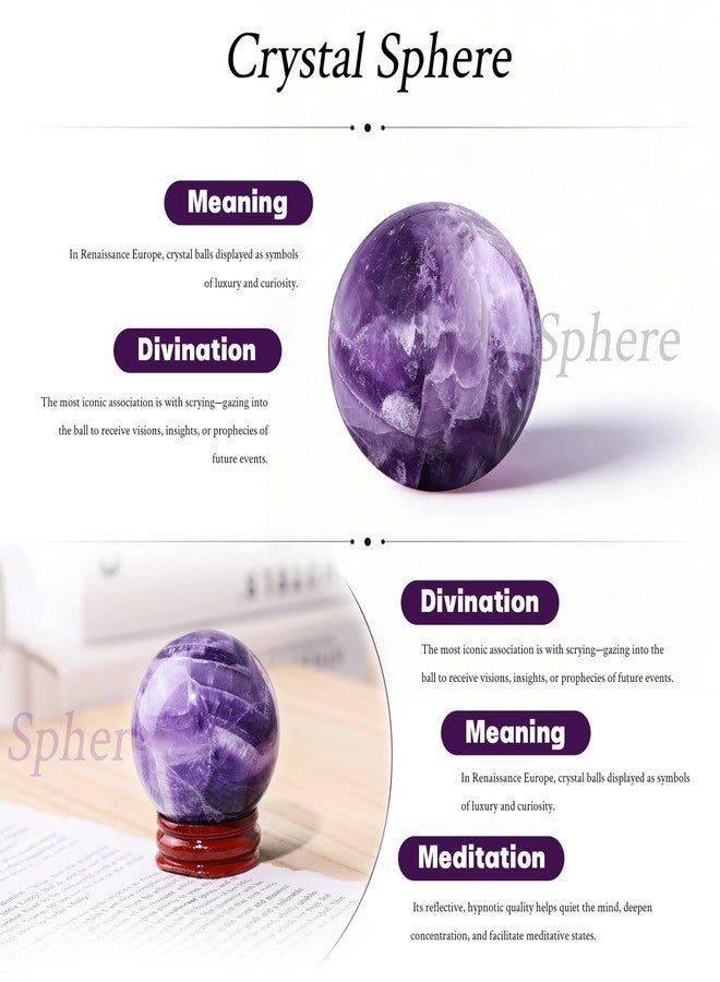 Rockcloud Healing Crystal Purple Runes Black Obsidian Stone Sphere Meditation Ball with Wooden Base for Home Decoration - Image 3