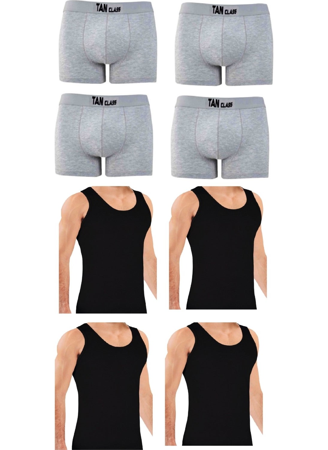 KYC Shopping Economic Package 4 Pieces Grey Lycra Boxer, 4 Pieces Classic Black Undershirt Flexible Fabric, Slim Fit  - Image 1