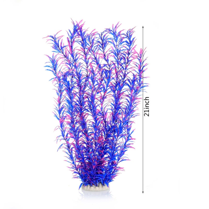 JIHAQUA Aquarium Decor Plastic Plants Extra Large 21 Inches Artificial Fish Tank Plants Tall Fish Tank Decorations (Purple 2pcs) - Image 3