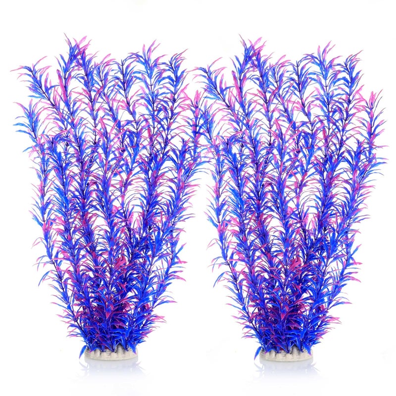JIHAQUA Aquarium Decor Plastic Plants Extra Large 21 Inches Artificial Fish Tank Plants Tall Fish Tank Decorations (Purple 2pcs) - Image 2