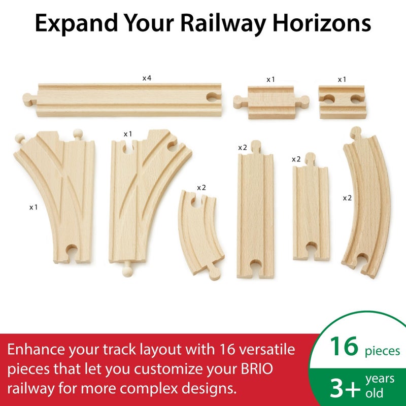 BRIO World Expansion Pack Intermediate  Works with All BRIO Train Sets  FSCcertified 16Piece Wooden Train Tracks with Switches  Grow Existing Systems and Create Railway Empires  Kids Ages 3  Up - Image 3