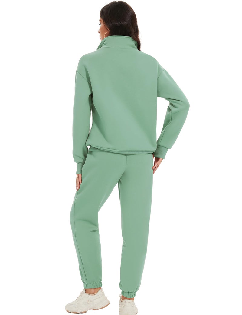 Eisctnd Womens Fleece 2 Piece Sweatsuit Lounge Set Long Sleeve Sweatshirt Jogger Pants Tracksuit Sweatsuit 2024 Fall Sets(Green-L) - Image 4
