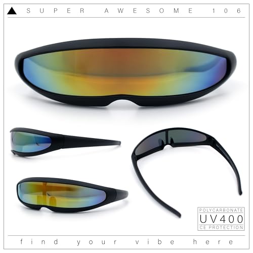 SA106 Mirror Lens Monolens Cyclops Robotic Futuristic Sunglasses Black - Orange Mirror - Image 4