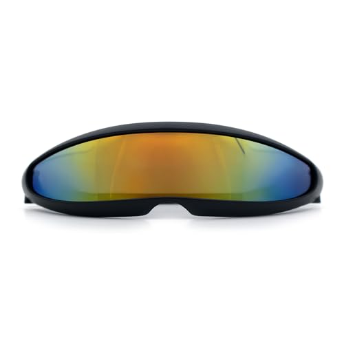 SA106 Mirror Lens Monolens Cyclops Robotic Futuristic Sunglasses Black - Orange Mirror - Image 1