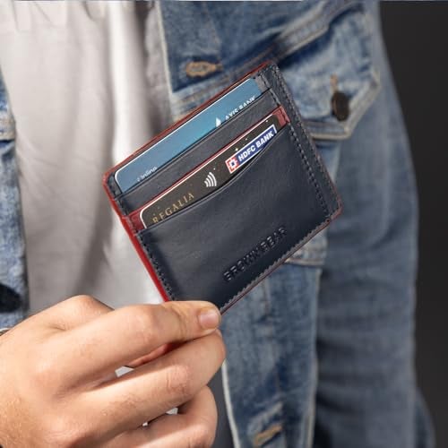 BROWN BEAR Premium Branded Card Holder Wallet for Man Stylish, ATM, Credit Card Holder, Pure German Nappa Leather, RFID Leather (Blue/Red) - Image 4
