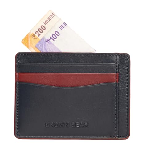 BROWN BEAR Premium Branded Card Holder Wallet for Man Stylish, ATM, Credit Card Holder, Pure German Nappa Leather, RFID Leather (Blue/Red) - Image 1