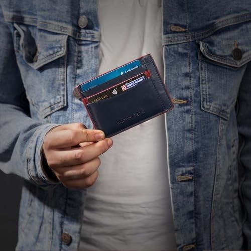 BROWN BEAR Premium Branded Card Holder Wallet for Man Stylish, ATM, Credit Card Holder, Pure German Nappa Leather, RFID Leather (Blue/Red) - Image 2