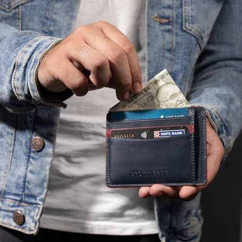 BROWN BEAR Premium Branded Card Holder Wallet for Man Stylish, ATM, Credit Card Holder, Pure German Nappa Leather, RFID Leather (Blue/Red) - Image 3