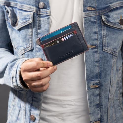 BROWN BEAR Premium Branded Card Holder Wallet for Man Stylish, ATM, Credit Card Holder, Pure German Nappa Leather, RFID Leather (Blue/Red) - Image 5