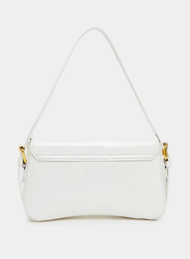Styli Women White Patent Baguette Bag