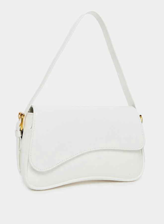 Styli Women White Patent Baguette Bag