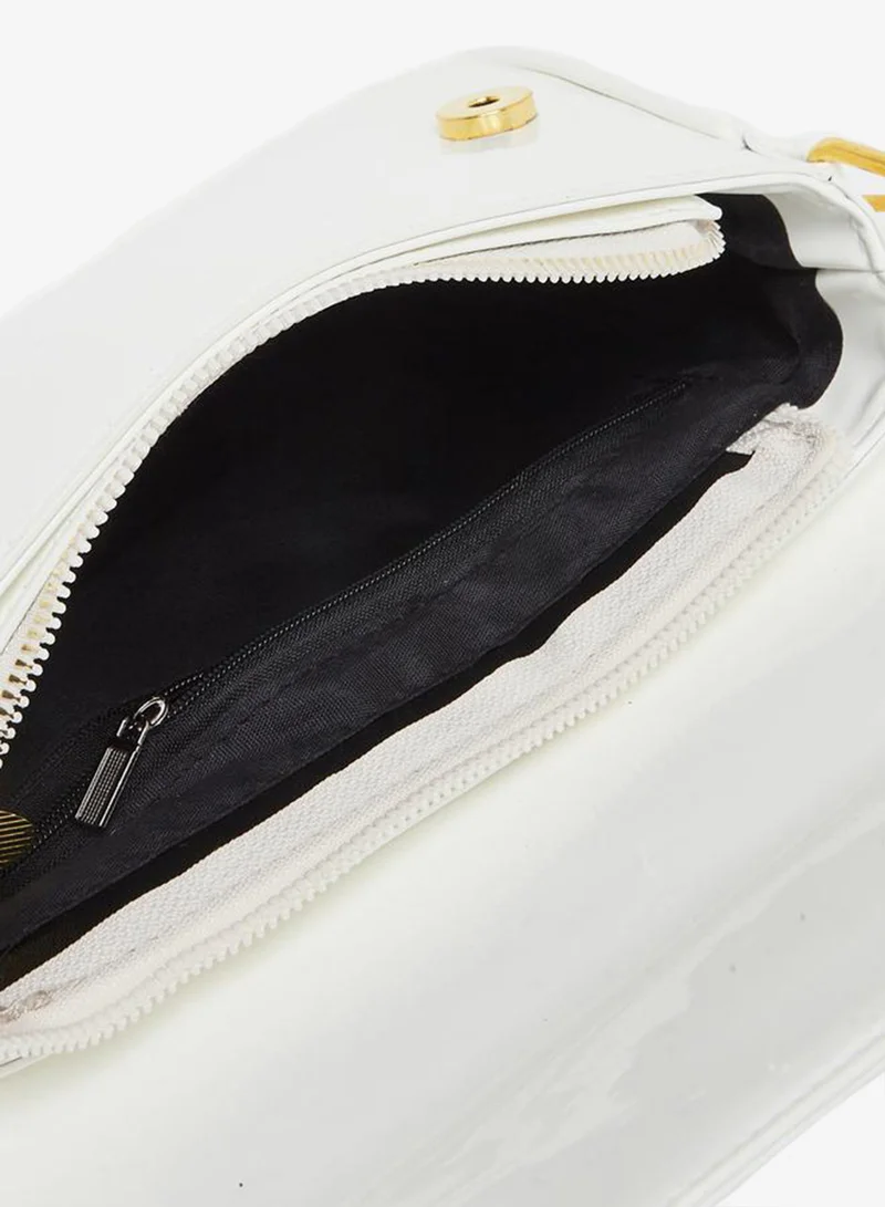 Styli Women White Patent Baguette Bag