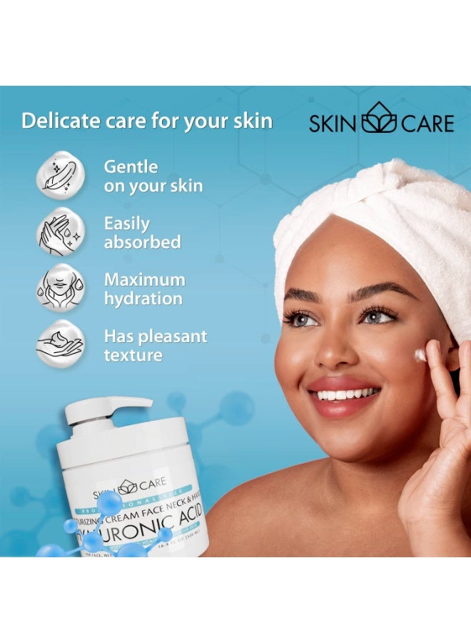 Skin care Skin Care Hyaluronic Acid 3-in-1 Moisturizer Face Cream, Neck and Hands - Treatment for Crepey Texture, Wrinkles and Sagging - Daily Lotion for All Skin Types - 16.9 fl. oz. - Image 2