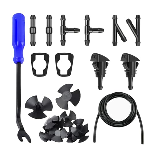 KHGUZ 20PCS Car Windshield Washer Hose Kit, 6PCS Hose Connectors, 4 Meter Washer Fluid Hose, 2PCS Nozzle, 10PCS Clips & Blue Tool, Windshield Cleaner Hose Set Suitable for Most Cars - Image 1