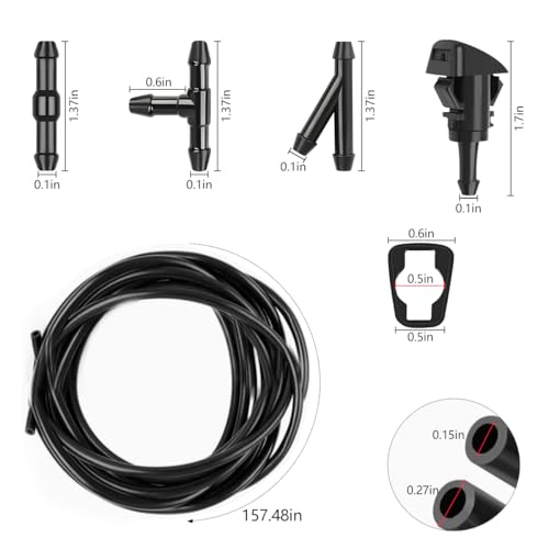 KHGUZ 20PCS Car Windshield Washer Hose Kit, 6PCS Hose Connectors, 4 Meter Washer Fluid Hose, 2PCS Nozzle, 10PCS Clips & Blue Tool, Windshield Cleaner Hose Set Suitable for Most Cars - Image 2