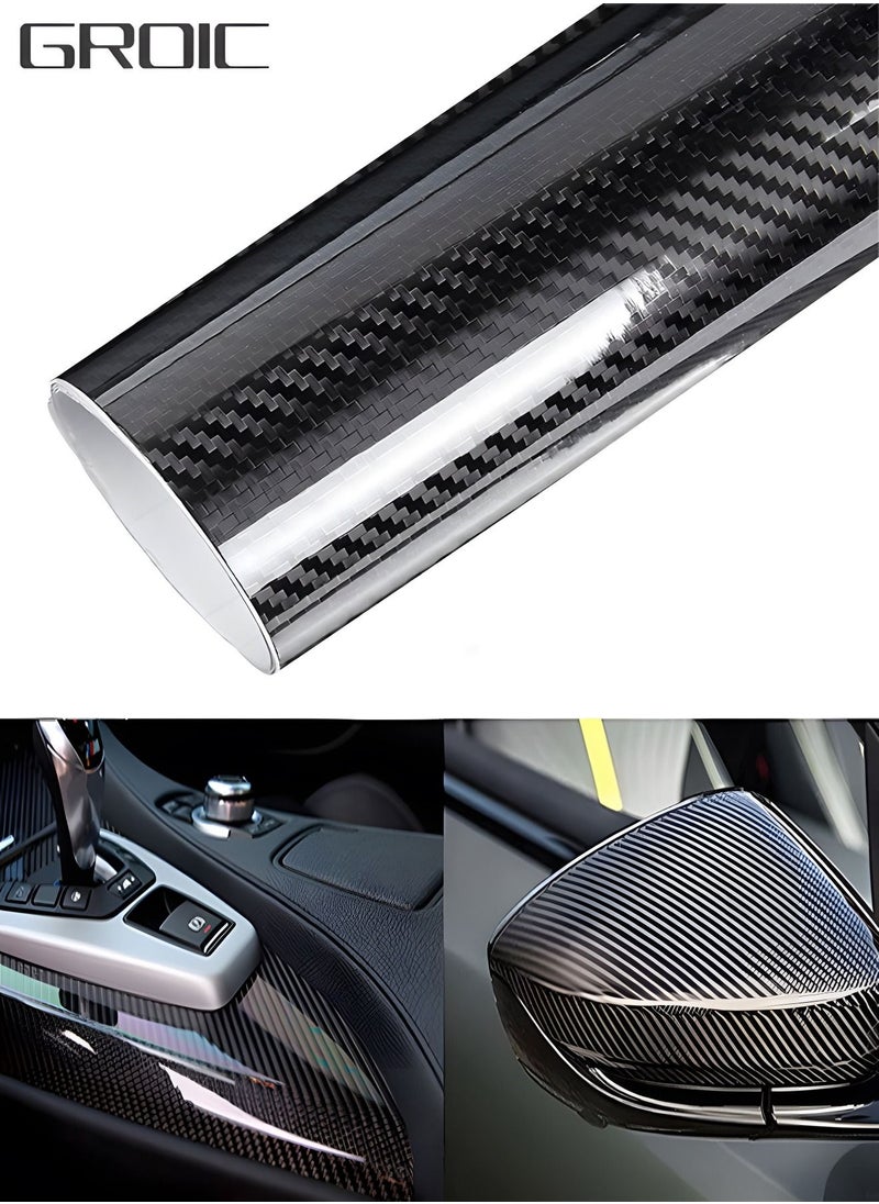 GROIC Black 5D Carbon Fiber Vinyl Wrap Roll 100×30cm,Super Glossy Car Wrap Film Featuring Bubble Free Air Release Technology, Car Moto DIY Interior Exterior  - Image 1