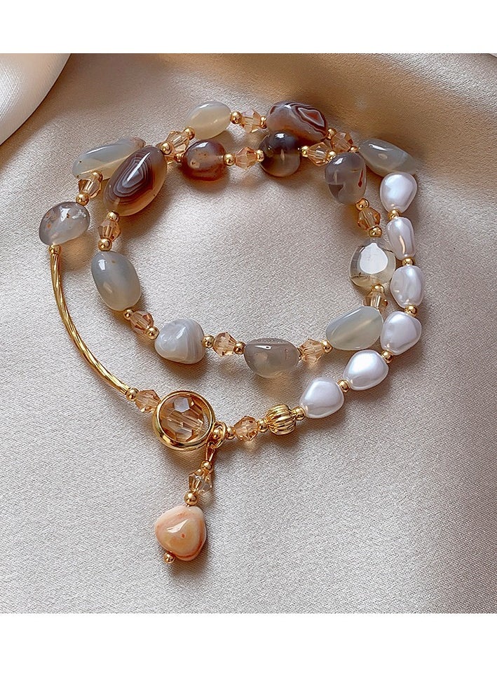 Generic Fashionable double-layer versatile layered natural pearl and stone bracelet  - Image 1
