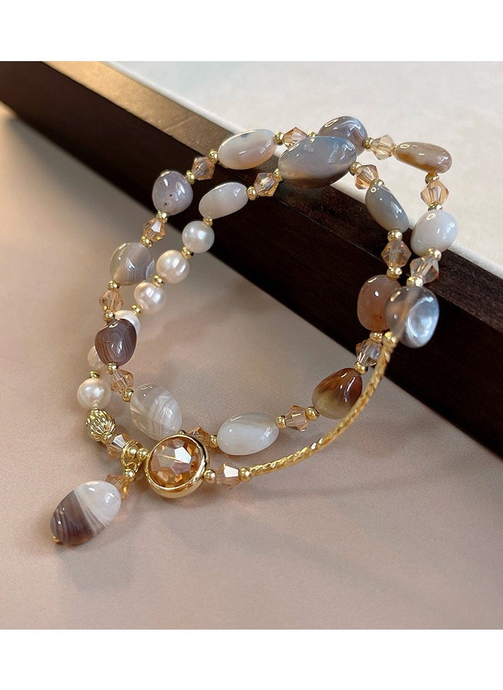 Generic Fashionable double-layer versatile layered natural pearl and stone bracelet  - Image 2