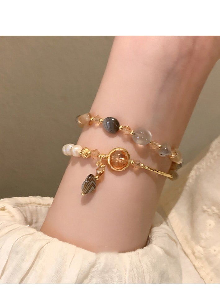 Generic Fashionable double-layer versatile layered natural pearl and stone bracelet  - Image 3
