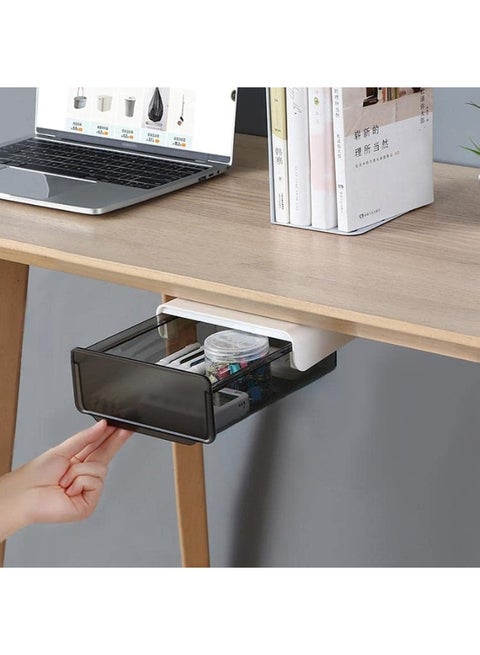 Self-Adhesive Under Desk Drawer, Hidden Under Desk Storage Drawer Organizer Slide-out Mounted for Home Office School Stationery Storage, No Drilling