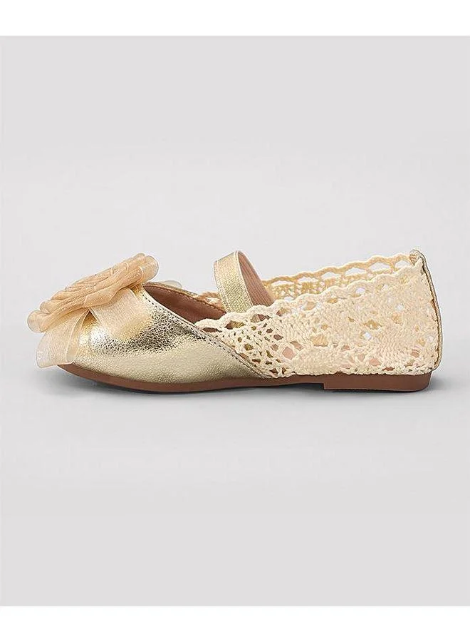 Mark & Mia Mark and Mia Floral Detail Elastic Strap Closure Party Wear Ballerina Shoes - Gold
