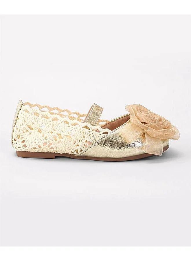 Mark & Mia Mark and Mia Floral Detail Elastic Strap Closure Party Wear Ballerina Shoes - Gold