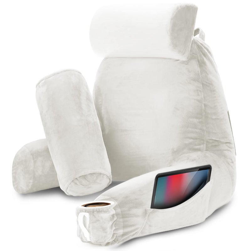 Nestl Nestl Reading Pillow with Shredded Memory Foam Includes 2 Neck and Lumber Support Pillows Designed for Sitting Up in Bed and Couch Back and Arms Adjustable Support for Adult  Teens White 