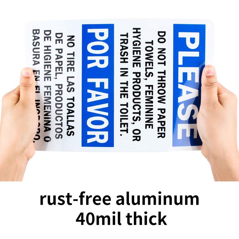 Enjoyist 2 Pack Please Do Not Throw Paper Towels, Feminine Hygiene Products, Or Trash In The Toilet Sign, 10""X 7"" .04"" Aluminum Sign Rust Free Aluminum-Uv Protected And Weatherproof - Image 3