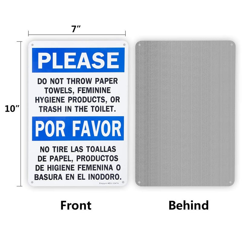 Enjoyist 2 Pack Please Do Not Throw Paper Towels, Feminine Hygiene Products, Or Trash In The Toilet Sign, 10""X 7"" .04"" Aluminum Sign Rust Free Aluminum-Uv Protected And Weatherproof - Image 2