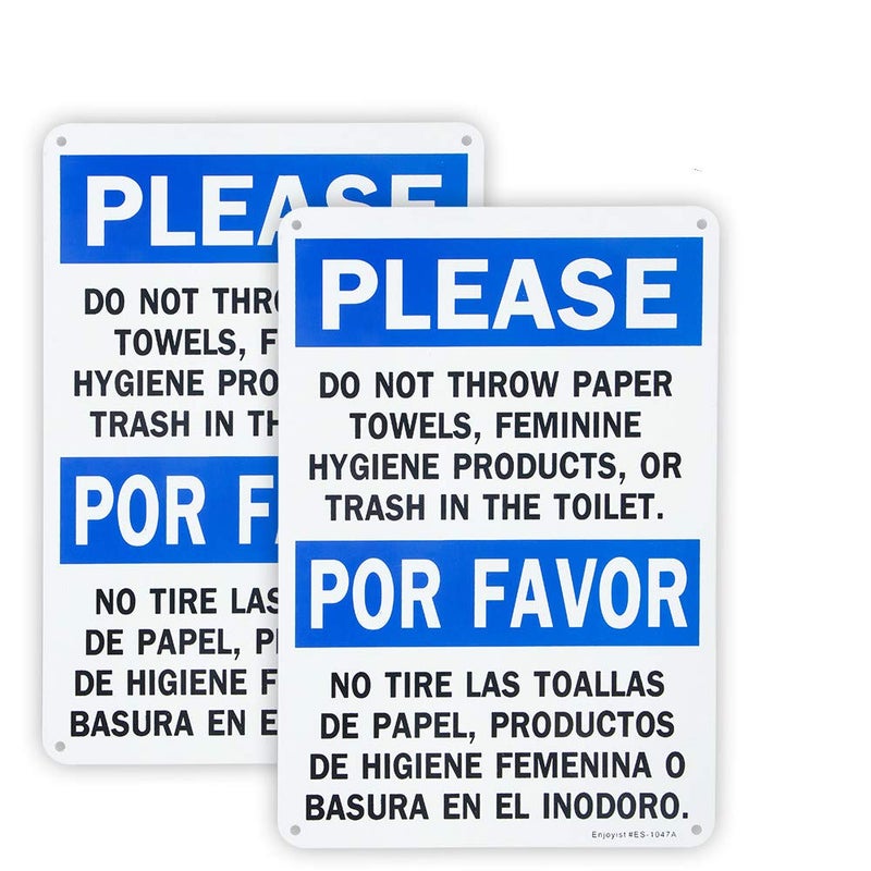 Enjoyist 2 Pack Please Do Not Throw Paper Towels, Feminine Hygiene Products, Or Trash In The Toilet Sign, 10""X 7"" .04"" Aluminum Sign Rust Free Aluminum-Uv Protected And Weatherproof - Image 1