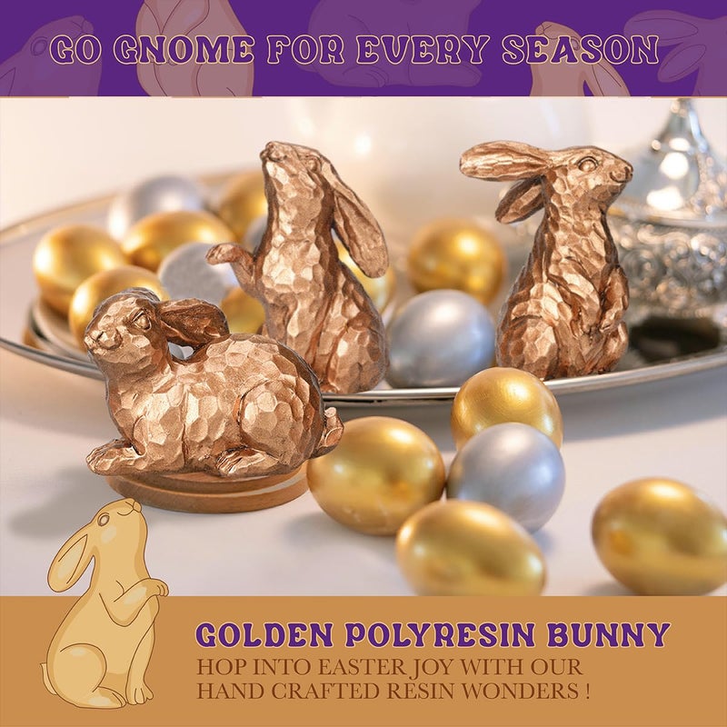 GoGnome Set of 3 Rosy Bronze Easter Decorations Resin Bunny Figurines â€“ Easter Decorations for Home, Elegant Rabbit Decor for Table, Shelf, Mantel (Gold) - Image 5
