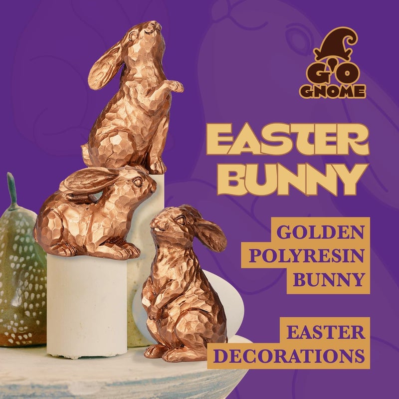 GoGnome Set of 3 Rosy Bronze Easter Decorations Resin Bunny Figurines â€“ Easter Decorations for Home, Elegant Rabbit Decor for Table, Shelf, Mantel (Gold) - Image 4