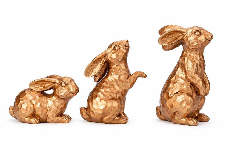 GoGnome Set of 3 Rosy Bronze Easter Decorations Resin Bunny Figurines â€“ Easter Decorations for Home, Elegant Rabbit Decor for Table, Shelf, Mantel (Gold) - Image 1