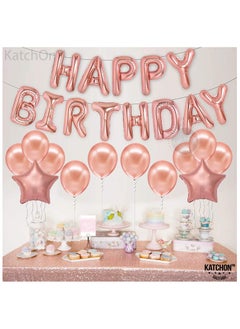 KATCHON Happy Birthday Rose Gold Balloons – Large, Pack of 25 | Rose Gold Happy Birthday Letter Balloons | Happy Birthday Decorations  - Image 2