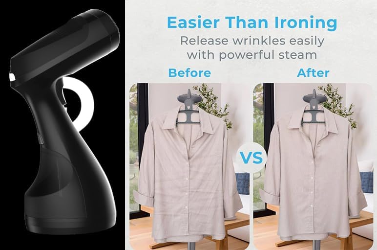 MAGIC PRO Garment Steamer, 1500W Travel Steamer with 300ml Detachable Water Tank, Fast 30s Heat-Up, Auto-Off, Handheld Steamer for Wrinkle Removal on Clothes, Garments, and Fabrics Black - Image 5