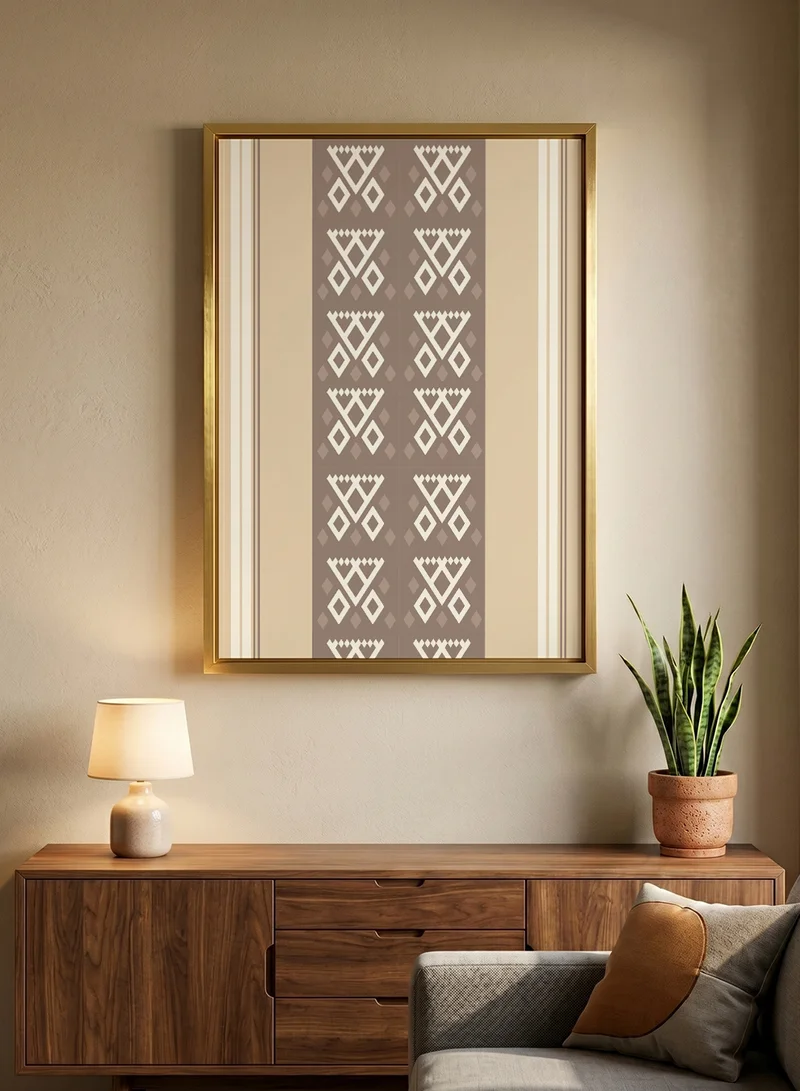 Lowha Canvas Wall Art Stretched Over Wooden Frame with Gold Floating Frame and a Saudi Inspired Pattern