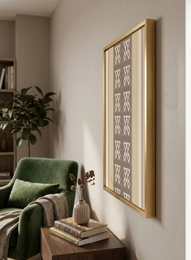 Lowha Canvas Wall Art Stretched Over Wooden Frame with Gold Floating Frame and a Saudi Inspired Pattern