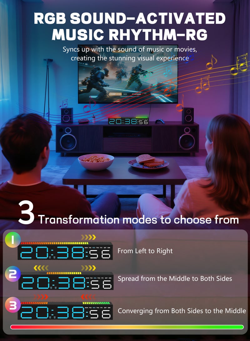 نكومي ساعة منبه، ساعة منبه رقمية حديثة مزودة بإضاءة ليد مع تحكم في الصوت RGB وإيقاع الضوء، سهلة القراءة في جميع أنحاء الغرفة، مزامنة موسيقى ديناميكية للسرير وأجهزة الكمبيوتر للألعاب وشرائط الإضاءة الخلفية للتلفزيون - Image 3