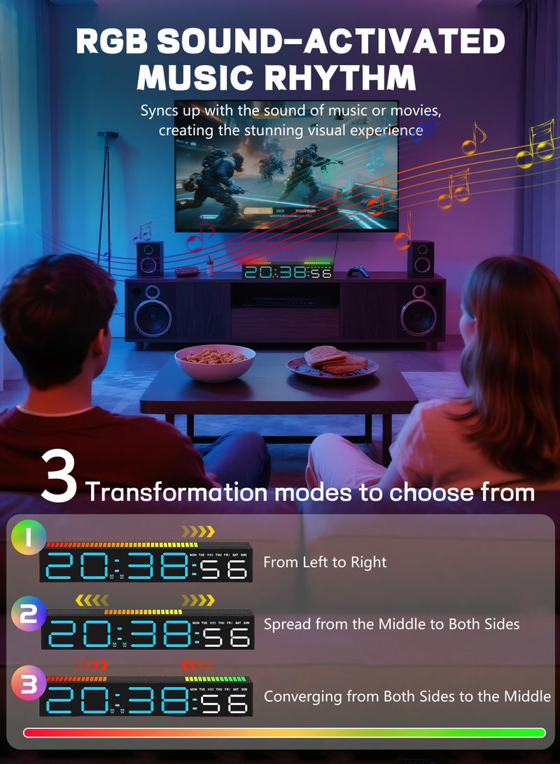 نكومي ساعة منبه، ساعة منبه رقمية حديثة مزودة بإضاءة ليد مع تحكم في الصوت RGB وإيقاع الضوء، سهلة القراءة في جميع أنحاء الغرفة، مزامنة موسيقى ديناميكية للسرير وأجهزة الكمبيوتر للألعاب وشرائط الإضاءة الخلفية للتلفزيون - Image 3