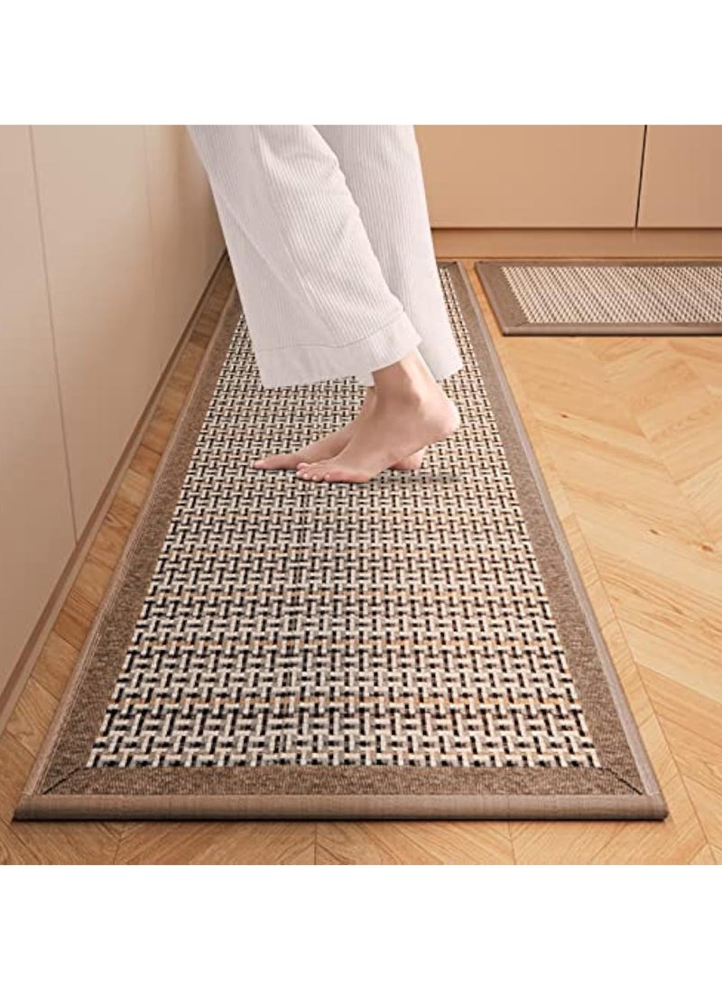 Arabest 2PC Kitchen Rugs Non-Skid Washable Farmhouse Standing Mat Absorbent Runner Rugs for Floor in Front of Sink,Hallway, Laundry Room，17.3"x 47"+17.3"x 29"(Light Brown) - Image 1