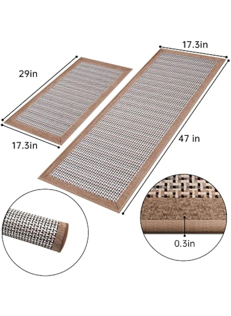 Arabest 2PC Kitchen Rugs Non-Skid Washable Farmhouse Standing Mat Absorbent Runner Rugs for Floor in Front of Sink,Hallway, Laundry Room，17.3"x 47"+17.3"x 29"(Light Brown) - Image 2