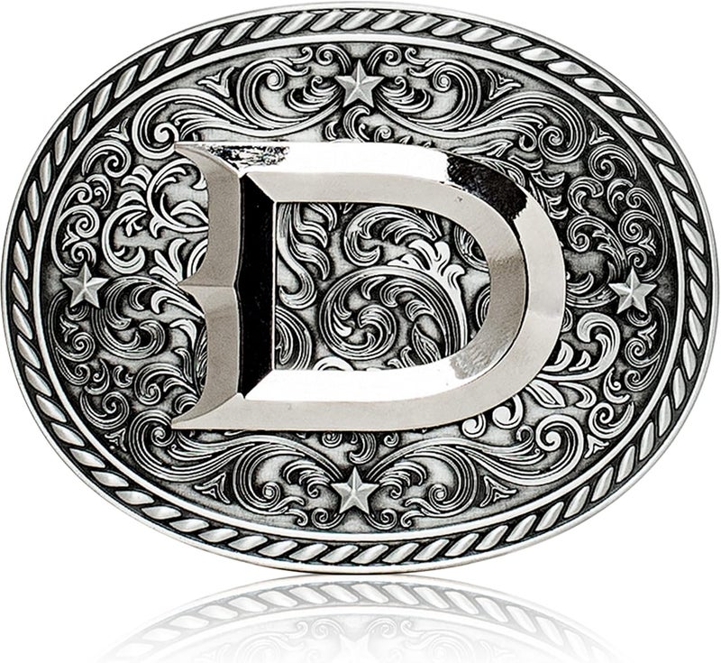 Itera Western Cowboy/Cowgirl Initial Belt Buckle-Silver- Large Letter Buckles for Men and Women - Custom Girls/Boys - Image 1