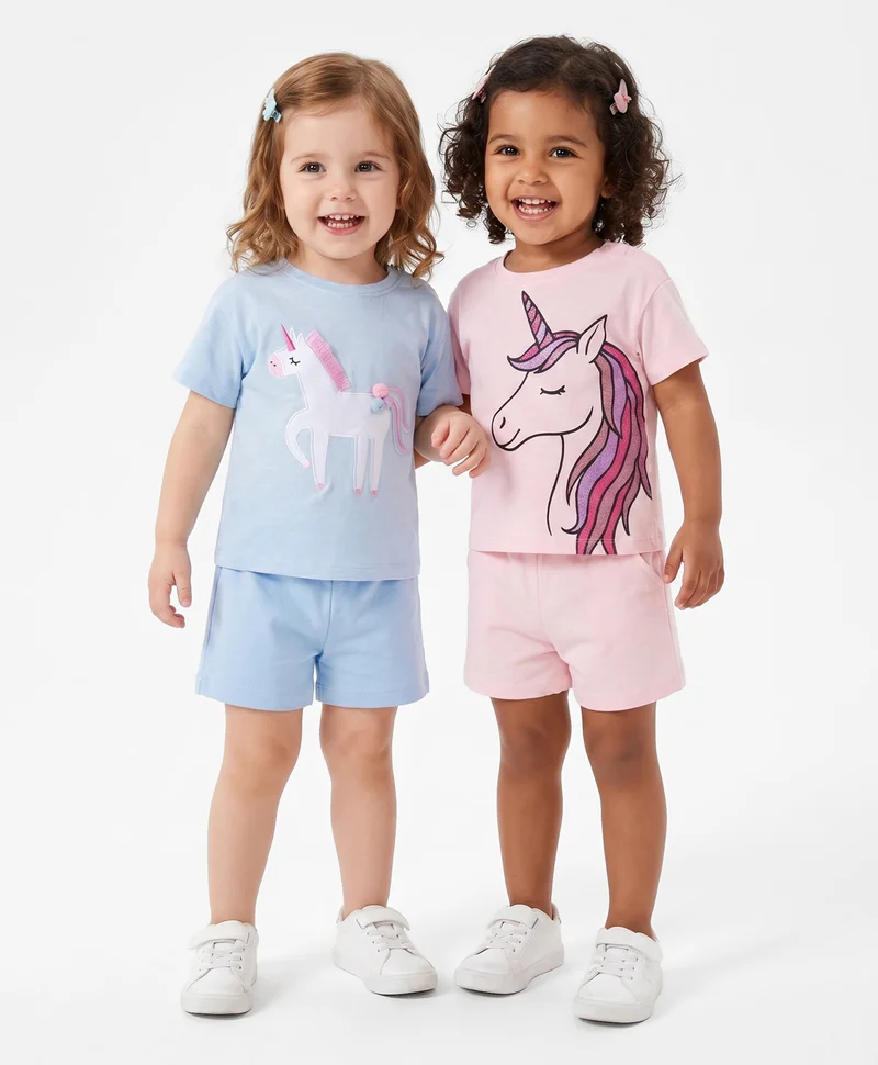 Bonfino Bonfino 100% Cotton Printed Sleeves T-Shirt & Short Set (Pack Of 2) - Multicolor